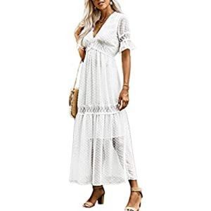 Women's V Neck Floral Lace Party Maxi Dress